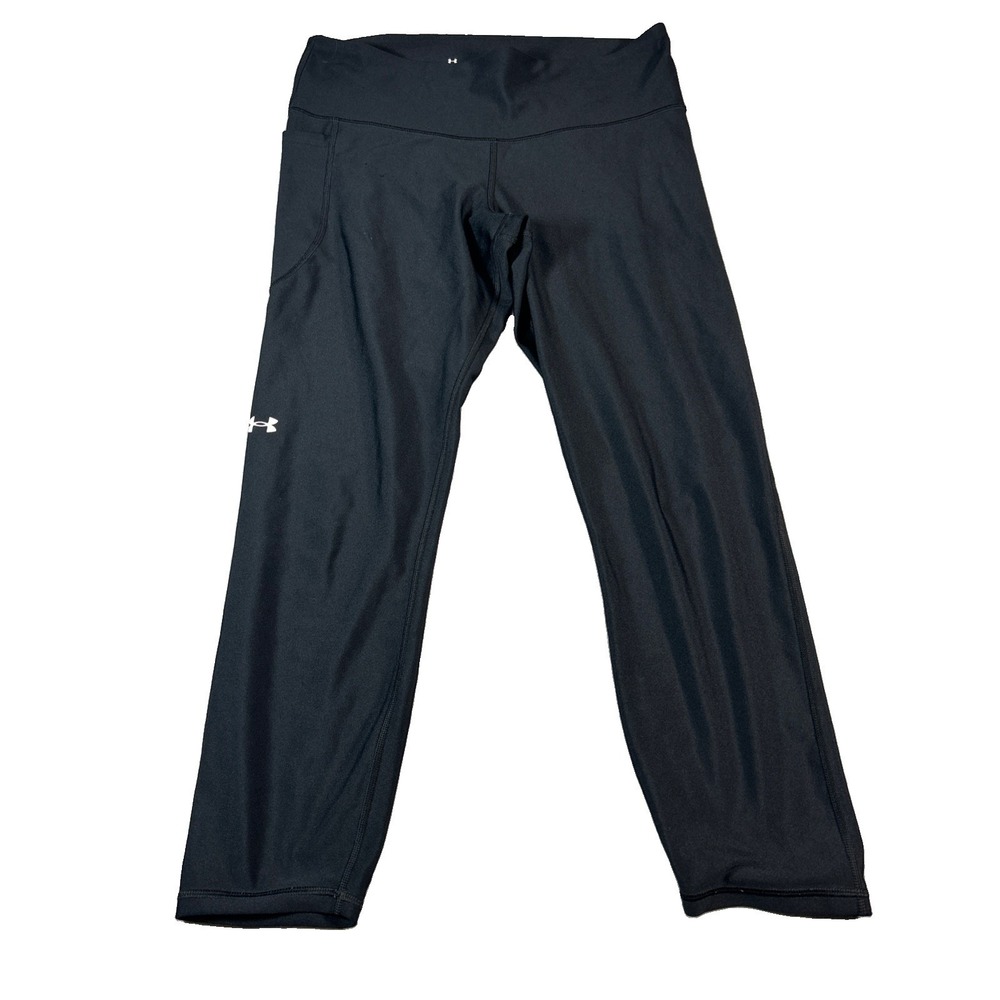 Under Armour HeatGear Womens Black Solid Capri Leggings Size L Compression